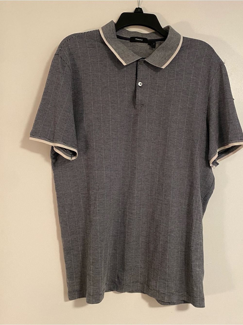 NWOT Theory Jacquard Polo Shirt Black/White Geometric Men's XL Golf Work Outdoor
